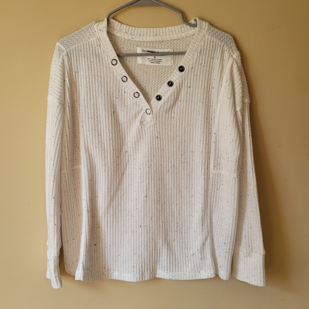 The Sweatshirt Project Women's White Button-Detail Sweater Size Small
